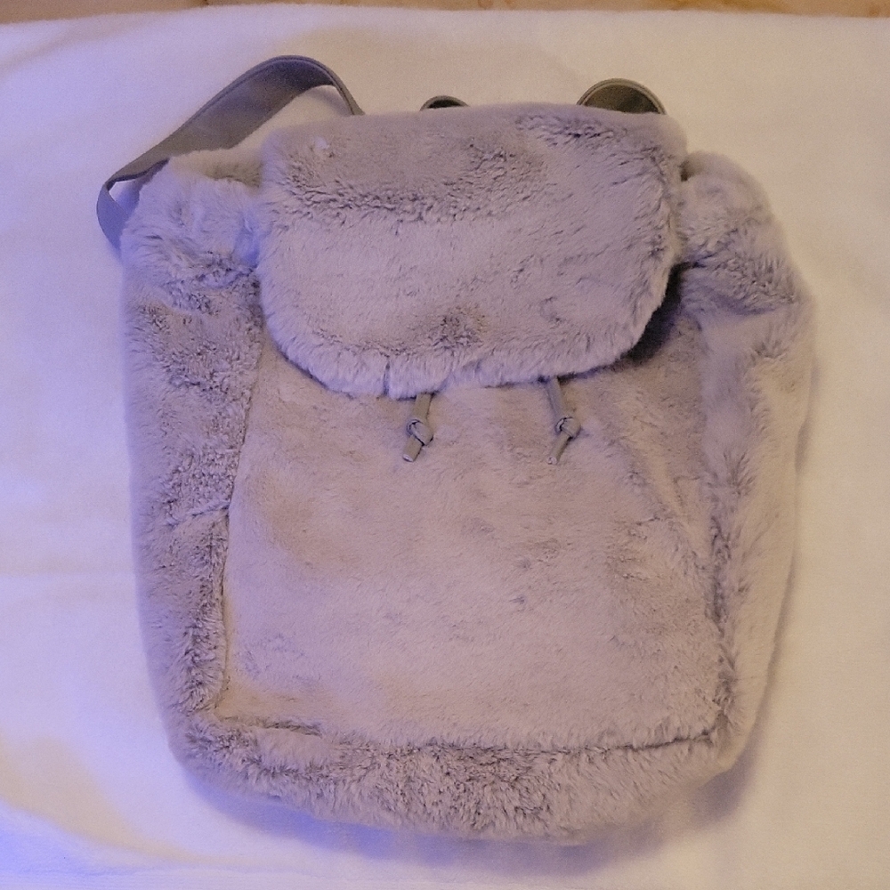 Gray Faux Fur Backpack